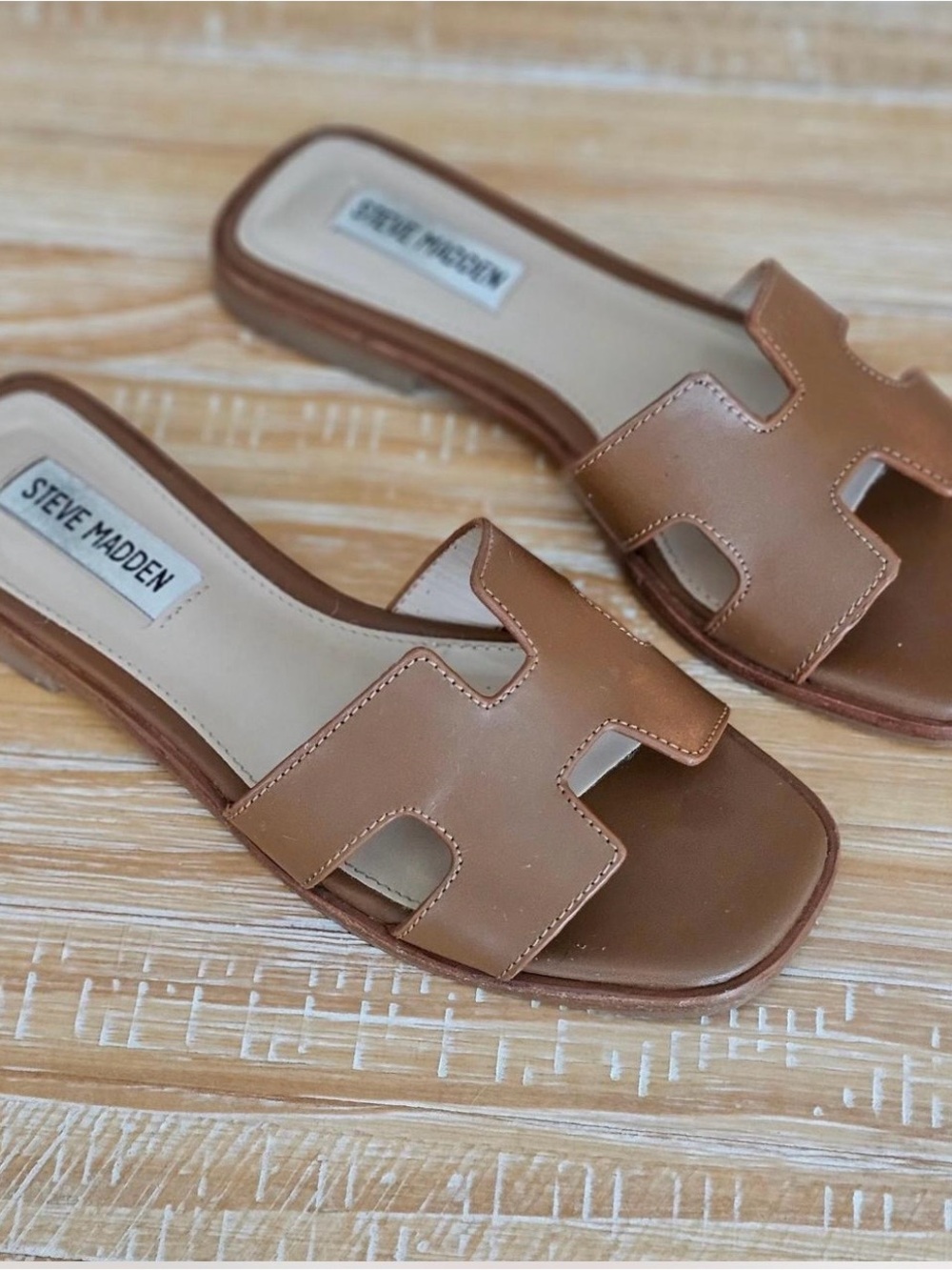Steve Madden Cognac Leather Slide Mules - Picture 3 of 5